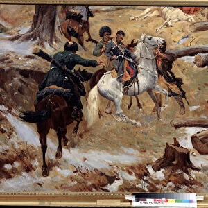 La mort du commandant general Nikolai Sleptsov (1815-1851) tue par des Tchetchenes dans un combat le 10 decembre 1851 pendant la guerre du Caucase (conquete du Caucase) en Tchetchenie
