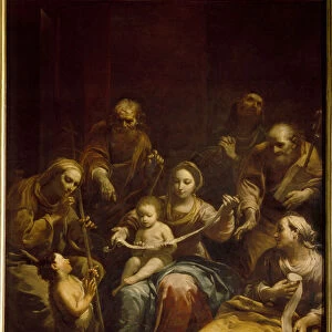 La Sainte Famille (The Holy Family). La Vierge et le Christ enfant sont au centre du tableau, entoures de Joseph, de Sainte Elisabeth et de Saint Jean Baptiste, enfant