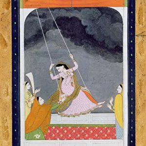 A lady on a swing, Kangra, Punjab hills c. 1790 (opaque w / c on paper)