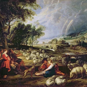 Landscape with a Rainbow (oil on canvas)
