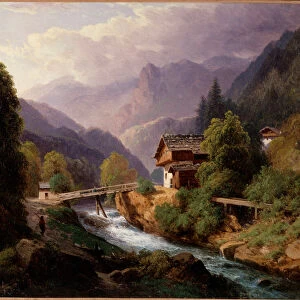 Landscape of Switzerland Painting by Augustus Louis Lapito (1803-1874