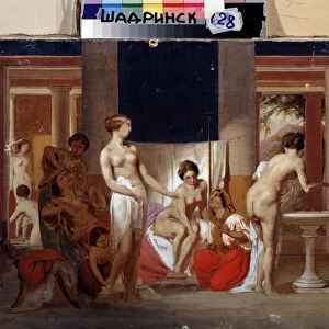 Le bain des femmes a Pompei (Italie) (The womens bath in Pompeii). Peinture de Feodor Andreyevich Bronnikov (1827-1902). Huile sur toile, 1868, 32 x 41 cm. art russe. Museum of Regional studies, Chadrinsk (Russie)