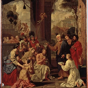 "Le bapteme du centurion Corneille" (Baptism of Cornelius the Centurion) Corneille, centurion romain, est baptise par Pierre. Peinture de Michel Corneille (1642-1708). 17eme siecle Dim