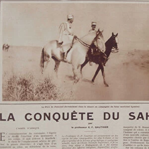 Le Pere Charles de Foucauld (1858-1916) riding in the desert with the future marechal