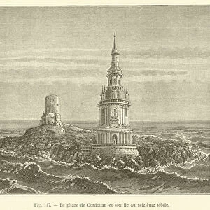 Le phare de Cordouan et son ile au seizieme siecle (engraving)