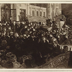Lenins arrival in St Petersburg, Russia, 1917 (litho)
