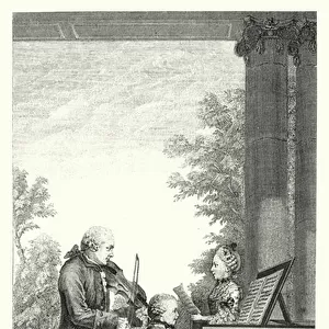 Leopold Mozart playing music with his daughter Marianne and son Wolfgang (engraving)
