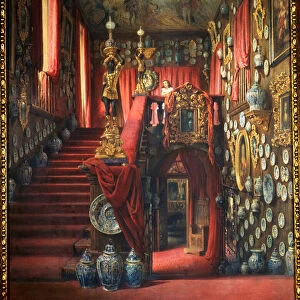 Les escaliers de la maison du baron Alexandre von Stieglitz (1814-1884) a Saint Petersbourg (Russie). Oeuvre de Luigi Premazzi (1814-1891), aquarelle sur papier, vers 1870. Art italien, 19e siecle, art academique. Collection privee