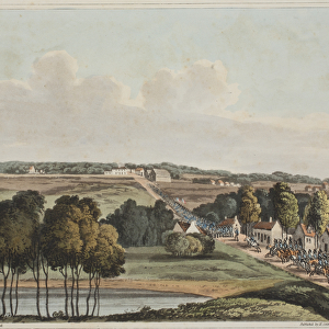 Les Quatre Bras where the battle was fought on the 15th (coloured engraving)