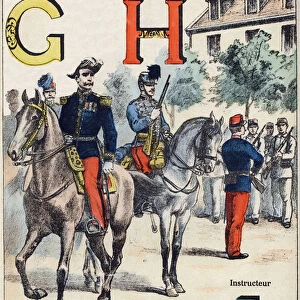 Letters G H I: General, Hussard and Instructor. Engraving in "
