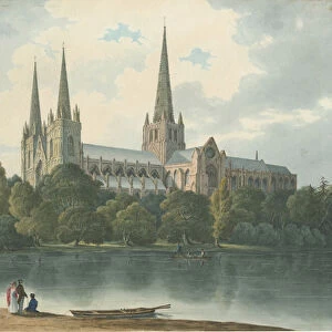 Lichfield Cathedral - South West View: water colour painting, Jul 1824 (painting)