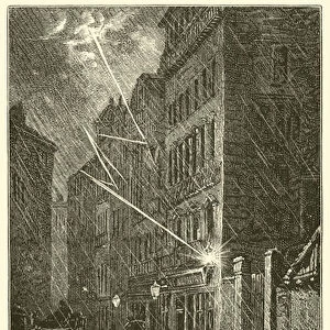 Lightning firing a Street Gas-Lamp (engraving)