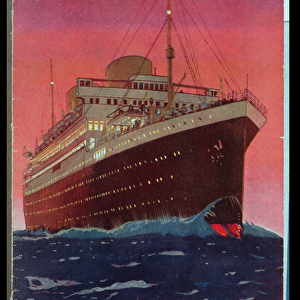 The Liner M. V. Alcantara at Sea, 1928 (colour litho)