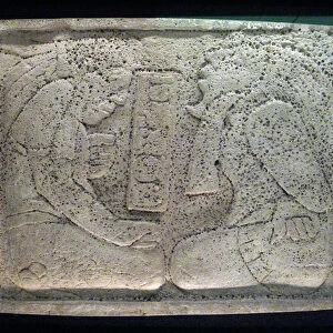 Lintel with two prisoners, Yaxchilan area, Late Classic period, 600-900 AD (stone)