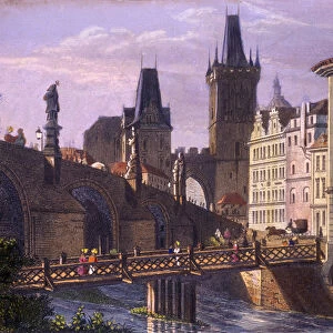 Little Quarter Bridge Towers, 1847 (coloured steel engraving)