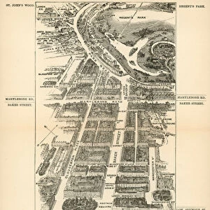 London in 1888: Baker Street, from Oxford Street to Regents Park and St Johns Wood (engraving)