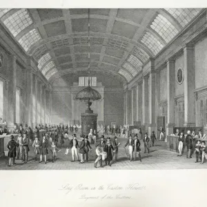 Long Room in the Custom-House, from London Interiors with their Costumes