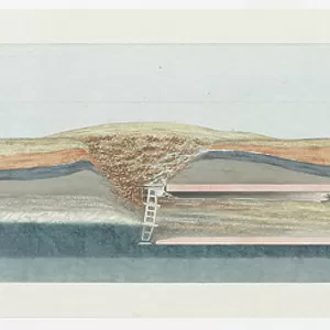 Longitudinal section showing the inundation of the river, c. 1818-39 (watercolour on paper)