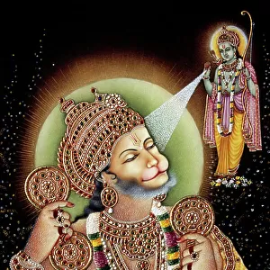 Lord Hanuman and Rama Miniature Painting on Paper