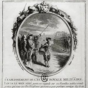 Louis XV (1710-74) Visiting the Ecole Militaire in Paris, 12nd August 1760, engraved