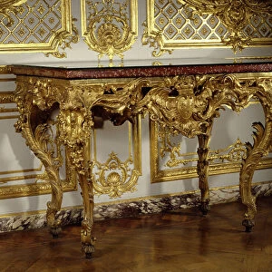 Louis XV style: console table called "table des hunts" by Louis XV. Realised by Andrieux de Benson, Bardou and Slodtz. 1731-1734 Versailles, Musee du Chateau