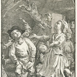 Lustucur's proposal satisfies the cat who jumps into the arms of his mistress. (verse 7), 1880 (engraving)