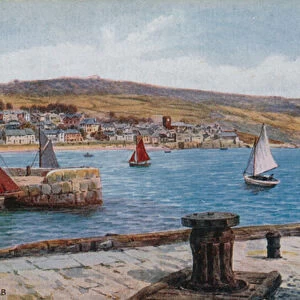 Lyme Regis from the Cobb (colour litho)