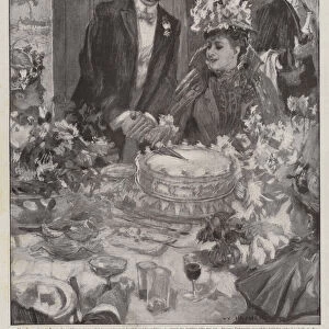 Madame Pattis Marriage, the Bride cutting the Wedding Cake (engraving)