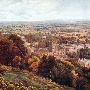 Malvern, from the Hills (colour litho)
