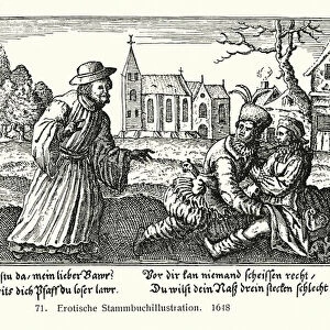 Man discovering a couple having sex (engraving)