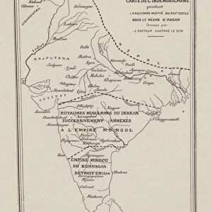 Map of India during the reign of the Mughal Emperor Akbar, 16th Century (engraving)