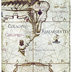 Map of South America, in Universa ac Navigabilis Totius Terrarum Orbis Descriptio 1559 (colour manuscript)
