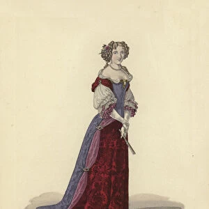 Marie Angelique de Scorailles, Duchess of Fontanges, mistress of King Louis XIV of France (coloured engraving)