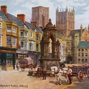 Market Place, Wells (colour litho)