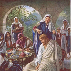 Mary anointing Jesus, illustration from Pictures That Teach The Crown Series
