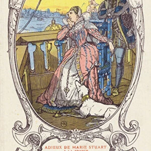 Mary, Queen of Scots, saying farewell to France and returning to Scotland after the death of her husband, King Francis II of France, 1561 (colour litho)