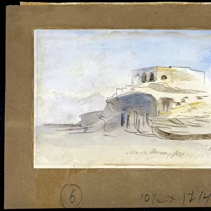 Massa Forno, sur l ile de Gozo (Ghawdex), archipel maltais (Massa Forno, Gozo, Malta) - Peinture de Edward Lear (1812-1888), aquarelle sur papier (9, 4x13, 5 cm), 1866 - Yale University (USA)