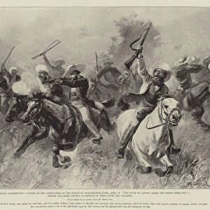 The Matabili Insurrection, Charge of the Afrikanders at the Battle of Colenbrander Farm, 25 April, "One Touch of Nature makes the Whole World Kin";British and Boers uniting in Defence of their Wives and Children (litho)