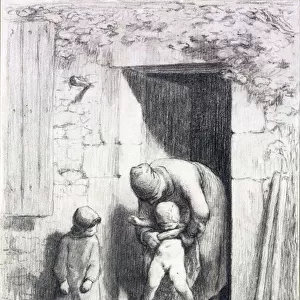 Maternal Solicitude - Oeuvre de Jean Francois Millet (Jean-Francois) (1814-1875) - 1855-1856 - Black chalk on paper - 29, 7x21, 5 - Szepmuveszeti Muzeum, Budapest
