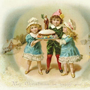 "May Christmas be Happy and Bright", Victorian card (chromolitho)