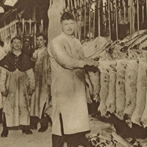 Meat porter in Smithfield Market (b / w photo)