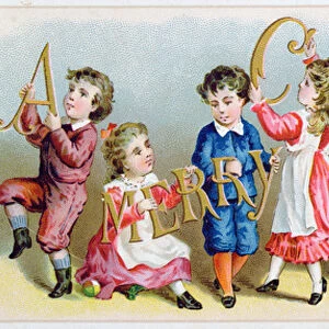 A Merry Christmas, Victorian postcard (colour litho)