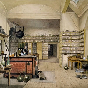 Michael Faraday (1791-1867) in his Basement Laboratory, 1852 (w / c on paper)