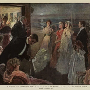 A Midsummer Christmas Eve, singing Carols on Board a Liner in the Indian Ocean (colour litho)