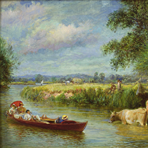 A Midsummers Day on the Thames (oil on panel)