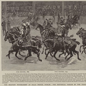 The military tournament at Balls Bridge, Dublin, the historical parade by the 3rd Kings Own Hussars (engraving)