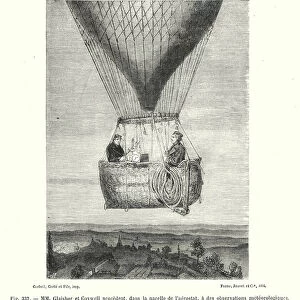 MM Glaisher et Coxwell procedent, dans la nacelle de l aerostat, a des observations meteorologiques (engraving)