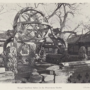 Mongol Armillary Sphere in the Observatory Garden (b / w photo)