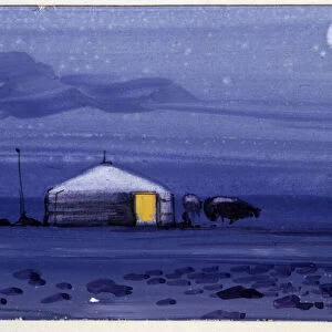 Mongolian Yurt, Night - Mongolian Watercolour, 1998