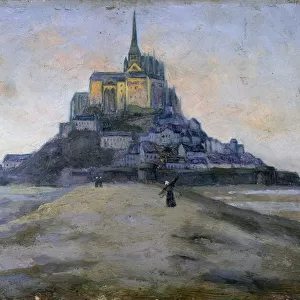 Mont Saint-Michel and the passage - anonymous painting, 19th century